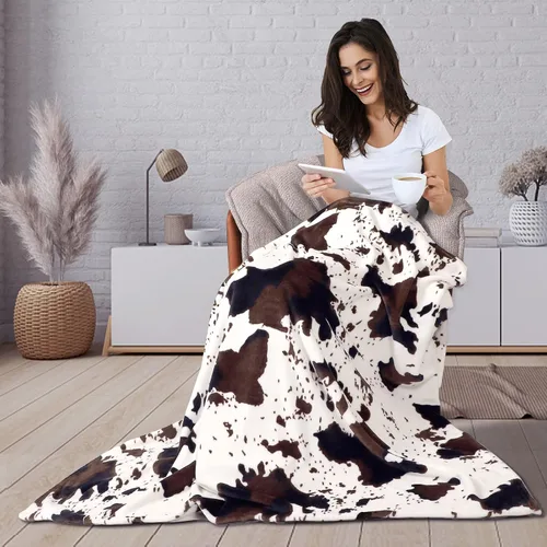 Miniatura 3 de Edenleaf Manta de franela con estampado de vaca de 60 x 80 pulgadas, manta de vaca ultra acogedora para sofá, cama y viajes, manta decorativa de 02
