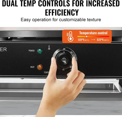 Miniatura 3 de HappyBuy Máquina eléctrica de crepé - Cabezal doble de 16 pulgadas, 3400 W, acero inoxidable antiadherente, escritorio, control de temperatura