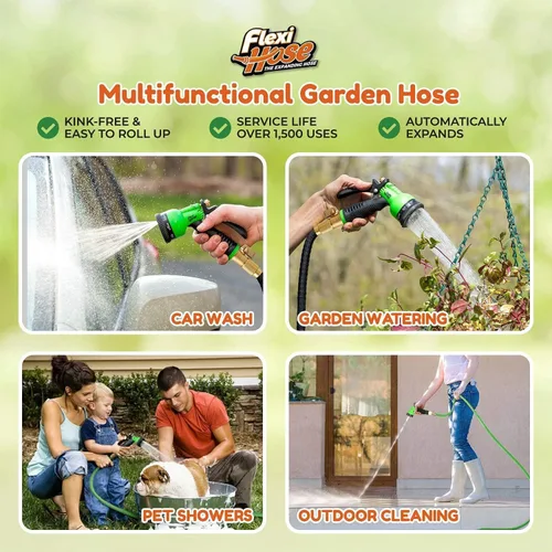 Miniatura 3 de Flexi Hose manguera de jardín expandible con boquilla de 8 funciones, 25 pies - manguera de jardín retráctil ligera, manguera de agua - flexibilidad
