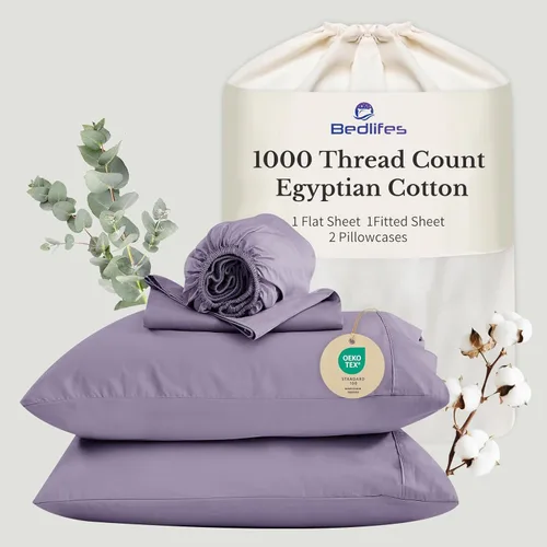 Miniatura 37 de Bedlifes Sábanas de algodón egipcio de 1000 hilos, tamaño Queen, 4 piezas con bolsillo profundo de 16 pulgadas, ropa de cama ultrasuave refrescante