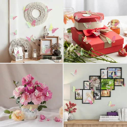 Miniatura 6 de 60 piezas de mariposas 3D para pastel y decoración de pared - 5 estilos, 3 tamaños, púrpura láser