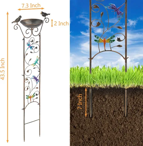 Miniatura 2 de LEWIS&WAYNE Enrejado de Jardín para Aves al Aire Libre, 40 Pulgadas de Hierro Antiguo, Enrejado Decorativo para Plantas de Jardín con Libélula