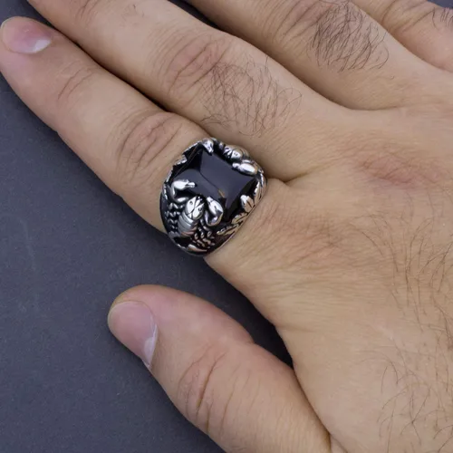 Miniatura 4 de Anillo elegante de ónix de plata de ley 925 con diseño de escorpión para hombre