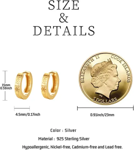 Miniatura 6 de Shinkhis Aretes de aro para hombre, plata de ley 925, color negro, pequeños, hipoalergénicos, para hombres, mujeres, niños, 0.630 in