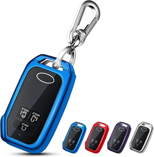 Miniatura 16 de QBUC Funda para llavero KIA, funda para llavero con llavero para Kia Ceed Cerato Forte, etc. (1 botón o no solo en la superficie frontal) (azul)