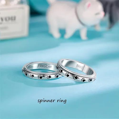 Miniatura 13 de LYTTMAB Keep Pawstive - Anillo de ansiedad para mujer, anillo giratorio con estampado de pata de perro y gato, anillo para ansiedad para mujer