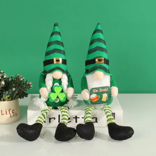 Decoraciones del día de San Patricio, adornos de muñeca de gnomo irlandés de primavera, muñeco de elfo decorativo, trébol verde, regalo para el