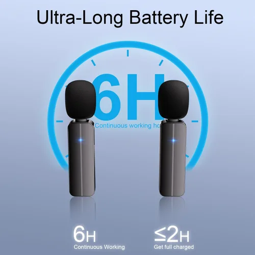 Miniatura 5 de Paquete de 2 micrófonos inalámbricos mini Lavalier de solapa para iPhone, teléfono Android (2 en 1) - micrófonos duales inalámbricos con clip de 65