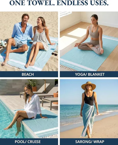 Miniatura 6 de LANE LINEN - Paquete de 4 toallas de playa de gran tamaño, toalla de piscina prelavada, extragrande, de secado rápido y sin arena, toalla de viaje