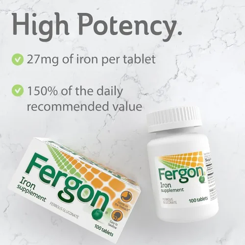 Miniatura 2 de Fergon Hierro de alta potencia altamente soluble y fácil de digerir, 27 mg de hierro, 100 tabletas