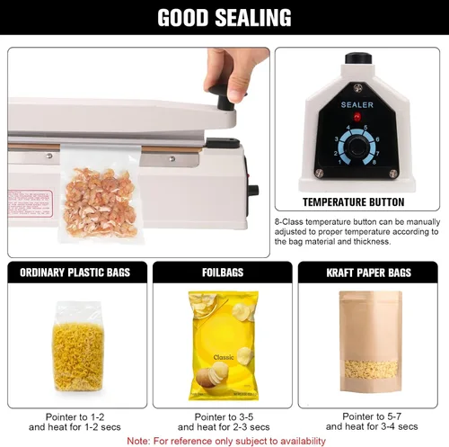 Miniatura 6 de Máquina selladora de impulso comercial de 20 pulgadas Heavy duty industrial heat sealer with 3mm wide seal strip & aluminum body. Ideal for bulk