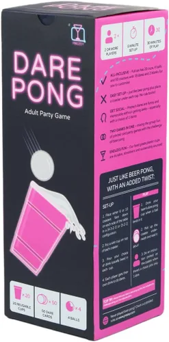 Miniatura 8 de Dare Pong - Juego completo de pong de cerveza y 50 posavasos con desafíos, juegos de beber perfectos y divertidos, juegos de mesa para adultos