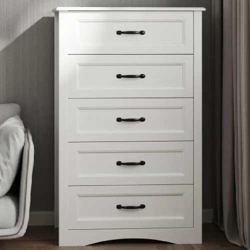 Miniatura 9 de Gizoon - Cómoda de 5 cajones, cómoda de madera blanca para dormitorio, gabinete de almacenamiento de gran capacidad de 43.3" con dispositivo