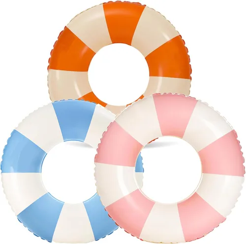 Miniatura 15 de Flotadores de piscina a rayas de 32 pulgadas para adultos, paquete de 3 flotadores inflables de piscina - Flotador de piscina de verano para adultos