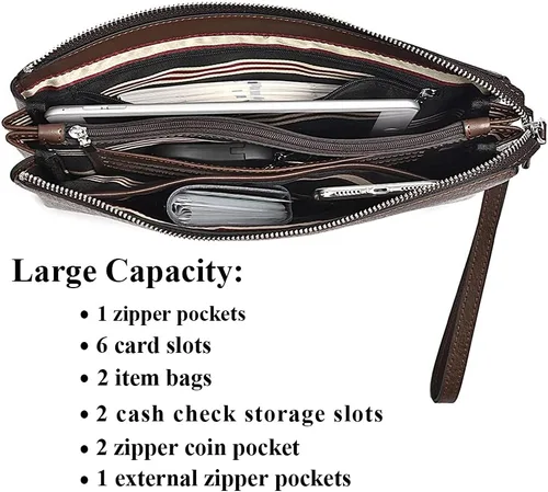 Miniatura 2 de BALIDIYA - Bolso de mano para hombre con cremallera Marrón talla única billetera de viaje
