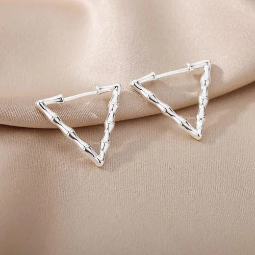 Miniatura 4 de SPRING YOW - Aretes de aro triangulares para mujer, de color plateado, geométrico, en forma de V, accesorios de joyería de moda, dorado, E2310G-3