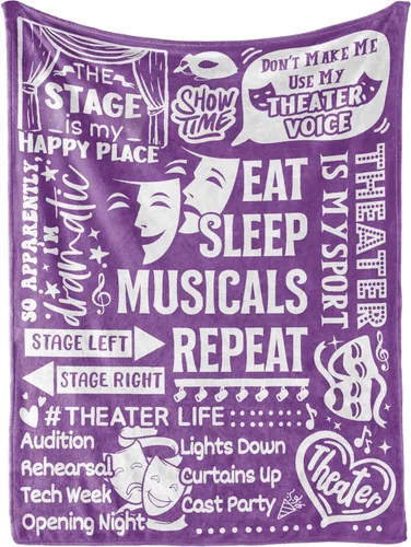 Miniatura 8 de Huglanket Manta de Regalo de Teatro Throw - Regalo para Amantes del Teatro de Broadway Niñas Niños Mujeres - Comer Dormir Musicales Repetir - 40" x