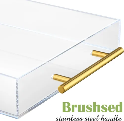 Miniatura 2 de meekoo Paquete de 3 bandejas acrílicas para servir con asas, 12 x 16, 11 x 14, 10 x 10 pulgadas, bandejas acrílicas resistentes de gran capacidad