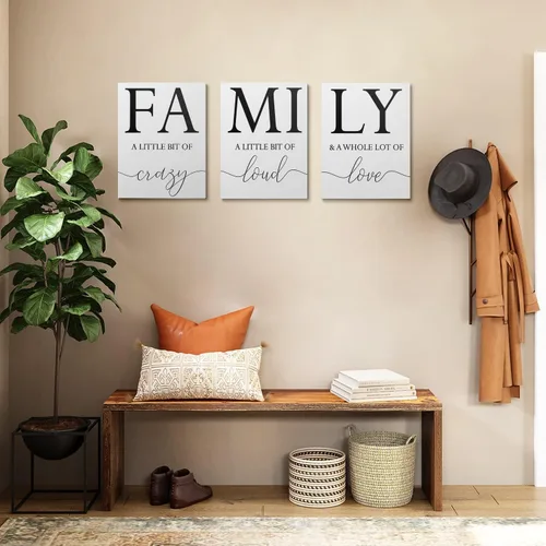 Miniatura 4 de GUBIYU Decoración de pared familiar para el hogar, juego de 3 impresiones inspiradoras en lienzo enmarcadas en blanco y negro, pinturas artísticas
