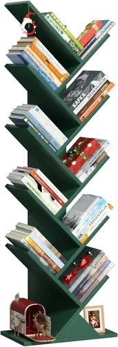 SHEEPAM Estantería de madera de 10 niveles para espacios estrechos, organizador de almacenamiento para libros/CDs/revistas, estantería con estantes