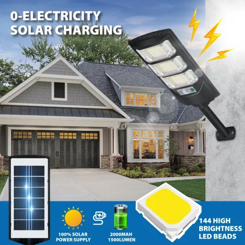 Miniatura 2 de Paquete de 2 luces solares para exteriores, 144 LED de 6500 K del anochecer al amanecer, luz de calle alimentada por energía solar IP65 impermeable