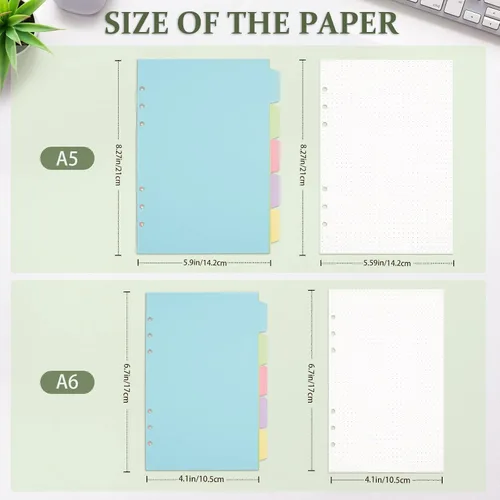 Miniatura 2 de Papel de repuesto A5, papel de puntos para planificador de carpeta A5, planificador de presupuesto, diarios, 6 anillas, papel punteado de hojas