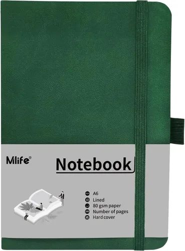 Mlife Cuaderno pequeño A6, cuaderno de bolsillo forrado con soporte para bolígrafo, mini cuaderno de tapa dura, 192 páginas, diario de 3.9 x 5.5