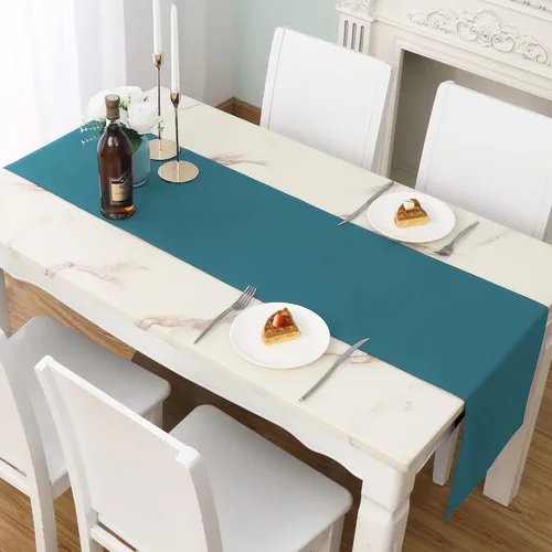Miniatura 20 de DUALIFE Camino de mesa azul real de 14 x 108 pulgadas de largo, color sólido, poliéster grueso, tela decorativa hecha a mano para bodas, fiestas