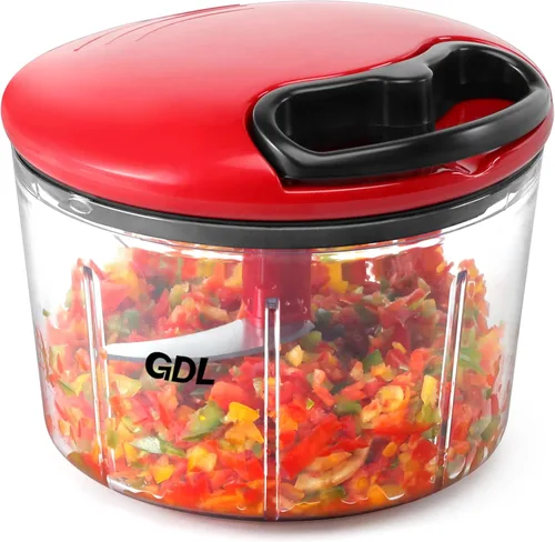 GDL Picador de Alimentos, Cortador de Cebolla de Mano con Descortezador, Mincedora de Alimentos Manual, Picadora de Mano de Corte Rápido para Rojo