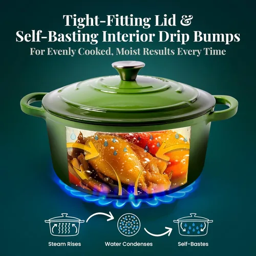Miniatura 7 de Larder & Vine Olla para horno holandés de hierro fundido esmaltado de 5.7 cuartos con tapa, para hornear pan, compatible con todas las placas de Okra