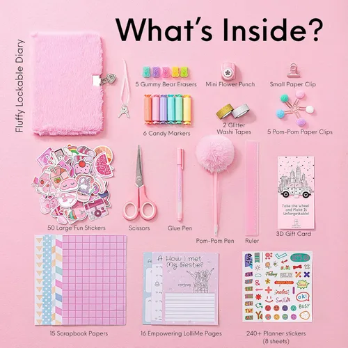Miniatura 2 de HAPPY LOLLI Pink LolliME - Kit de diario de bricolaje para adolescentes y niñas de 8 a 14 años, regalo de cumpleaños, juego de diario con cerradura