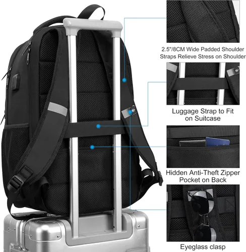 Miniatura 5 de Mochila para laptop, mochila de transporte, duradera y amigable con la TSA para viajes de negocios de 17.3 pulgadas con puerto USB, mochila escolar