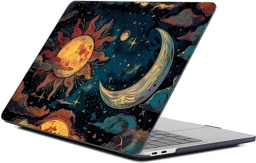 Miniatura 5 de para MacBook Air de 13 Pulgadas, Funda Negra con Patrón de Sol y Luna Brillando en Contraste Versión 2011-2017 de A1466/A1369 Carcasa Rígida
