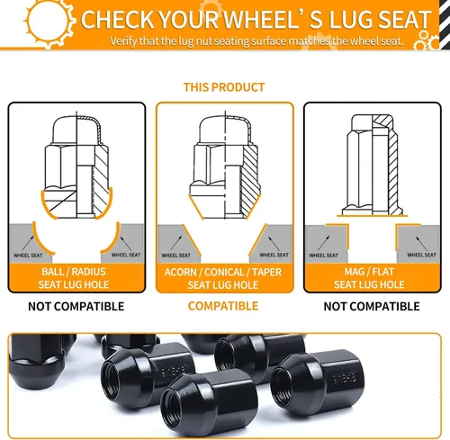 Miniatura 3 de MIKKUPPA 20 tuercas de llanta OEM 9/16-18, repuesto para Dodge Dakota 2006-2010, Durango 2004-2009, ruedas Ram 1500 Factory 2002-2010, asiento negro