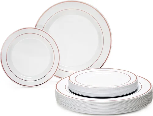 Miniatura 11 de OCCASIONS 50-150-200 Piezas plateadas (25 personas) 26 cm, 19 cm + cubiertos. A1. Blanco y plateado