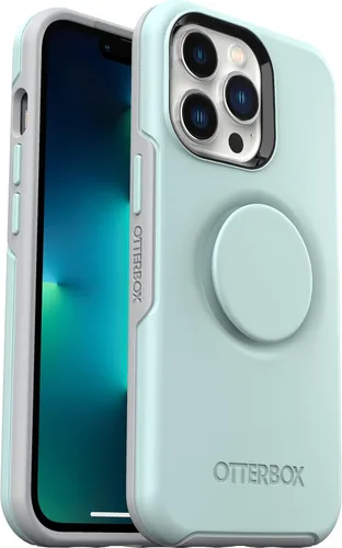 OtterBox Funda para iPhone 13 Pro Otter + Pop Symmetry Series - Aguas tranquilas (azul), PopSockets integrados PopGrip, delgada, apta para bolsillo,