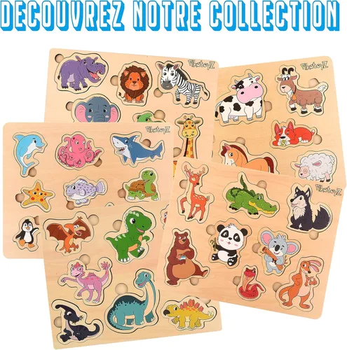 Miniatura 7 de Pikatoyz® Rompecabezas de madera para niños pequeños de 1 a 3 años - Juguetes educativos y de aprendizaje Montessori - Rompecabezas de madera