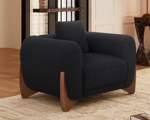 Morden Fort Sherpa Boucle Sillón Individual de Sofá, Sofá Moderno Tapizado Silla Profunda con Almohada Decorativa Suave Amigable con la Piel Silla