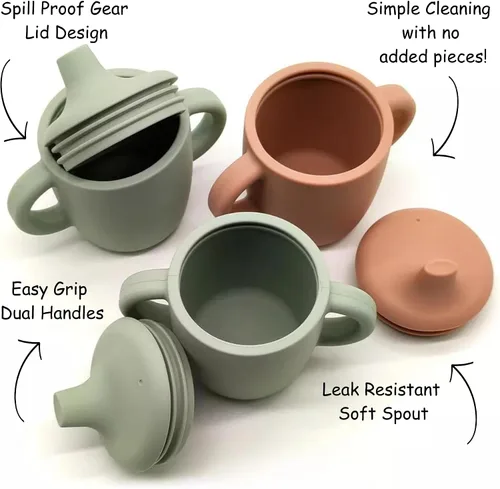 Miniatura 3 de KIDSco. Vaso de silicona con asas de transición de fácil agarre y un pico suave. Una taza de entrenamiento irrompible no tóxica sin derrames 5.1 fl