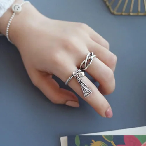 Miniatura 29 de CANDYFANCY Anillo de nudo celta de plata de ley 925 abierto para el dedo medio nudillo para mujer, tamaño ajustable 4-7