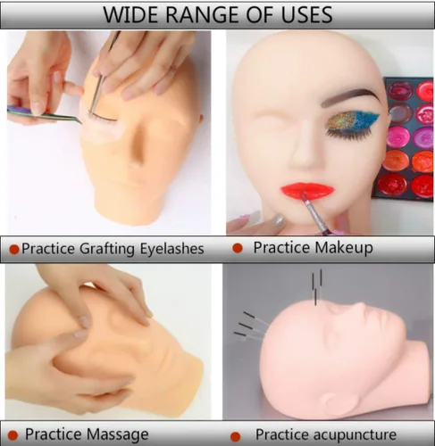 Miniatura 2 de Cabeza de maniquí de pestañas, cabeza de maniquí de silicona, maniquí de entrenamiento profesional, práctica de cabeza plana, para maquillaje