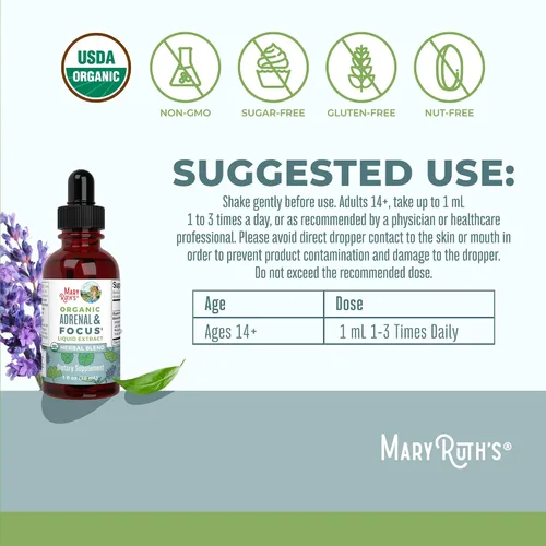 Miniatura 4 de MaryRuth Organics - Suplemento Nootrópico Cerebral Orgánico USDA para Adultos con Ginkgo Biloba y Astragalus Foco y Apoyo Adrenal Gotas