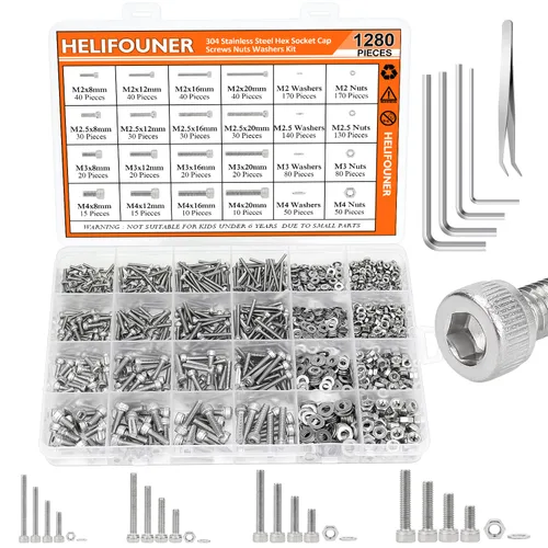 Miniatura 14 de HELIFOUNER 140 piezas M6 x 0.315 in /0.394 in /0.472 in /0.630 in /0.787 in, cabeza hexagonal, tornillos métricos, arandelas, tuercas, kit