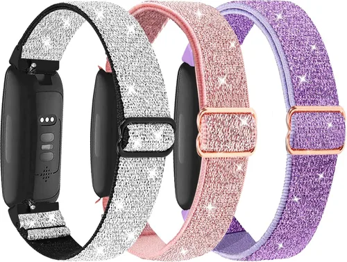 Miniatura 9 de Paquete de 3 bandas elásticas de nailon compatibles con Fitbit Inspire 3/Inspire 2/Inspire HR/Inspire, correa deportiva de repuesto ajustable Bling