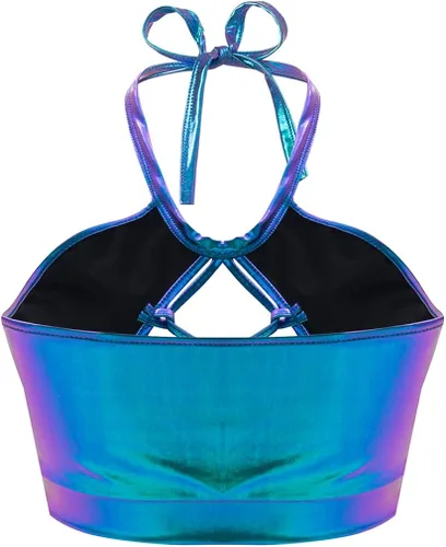 Miniatura 2 de FlyCC Sujetador de tubo con abertura de cerradura metálica para mujer espalda descubierta cuello halter rave baile tubo Metálico