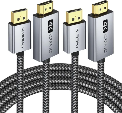 Miniatura 12 de WARRKY - Cable DisplayPort a HDMI 4K de 10 pies [Carcasa metálica, cable de nylon] Transmisión unidireccional DP 1.2 de computadora a pantalla HDMI