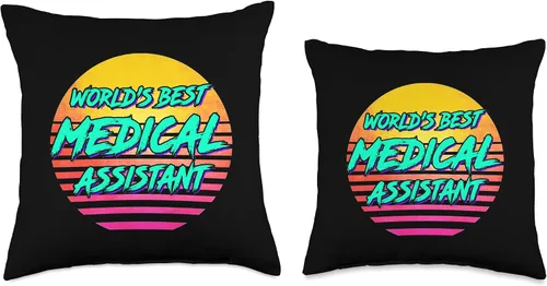 Miniatura 3 de Funny Medical Assistant Nursing Apparel Funny Worlds Best Medical Assistant Retro 1980s CMA - Almohada de tiro CMA, 16 x 16 pulgadas, multicolor