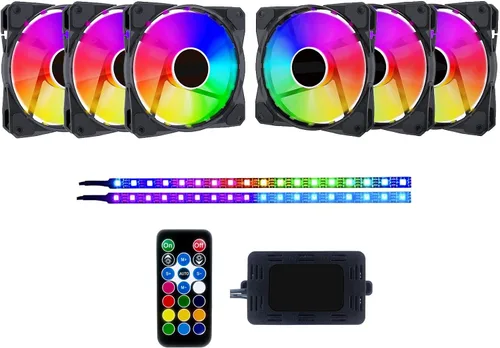 Miniatura 5 de Apevia FB4-RGB Frostblade Ventilador LED silencioso RGB de 4.724 in que cambia de color para juegos con control remoto, 16 LED y 8 almohadillas
