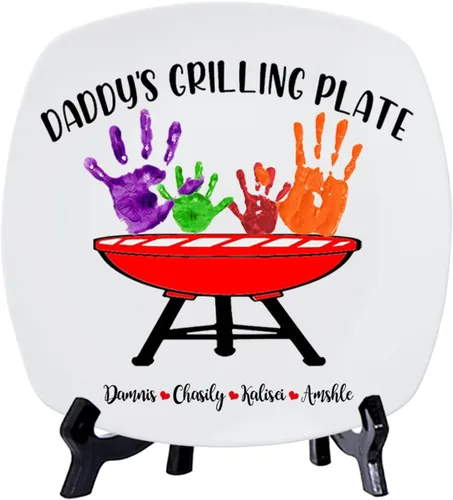 Miniatura 9 de Plato personalizado para asar para papá con nombres de niños, arte infantil, placa de servicio de impresión de mano para la familia, placa de Plato