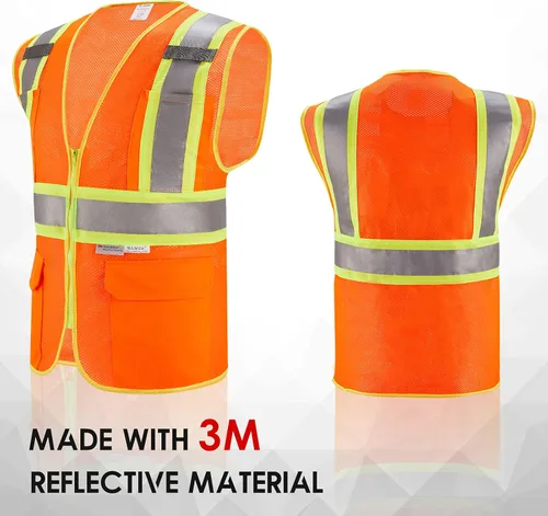 Miniatura 2 de 3M Chaleco de seguridad reflectante de alta visibilidad con cremallera y bolsillos, color naranja, talla M